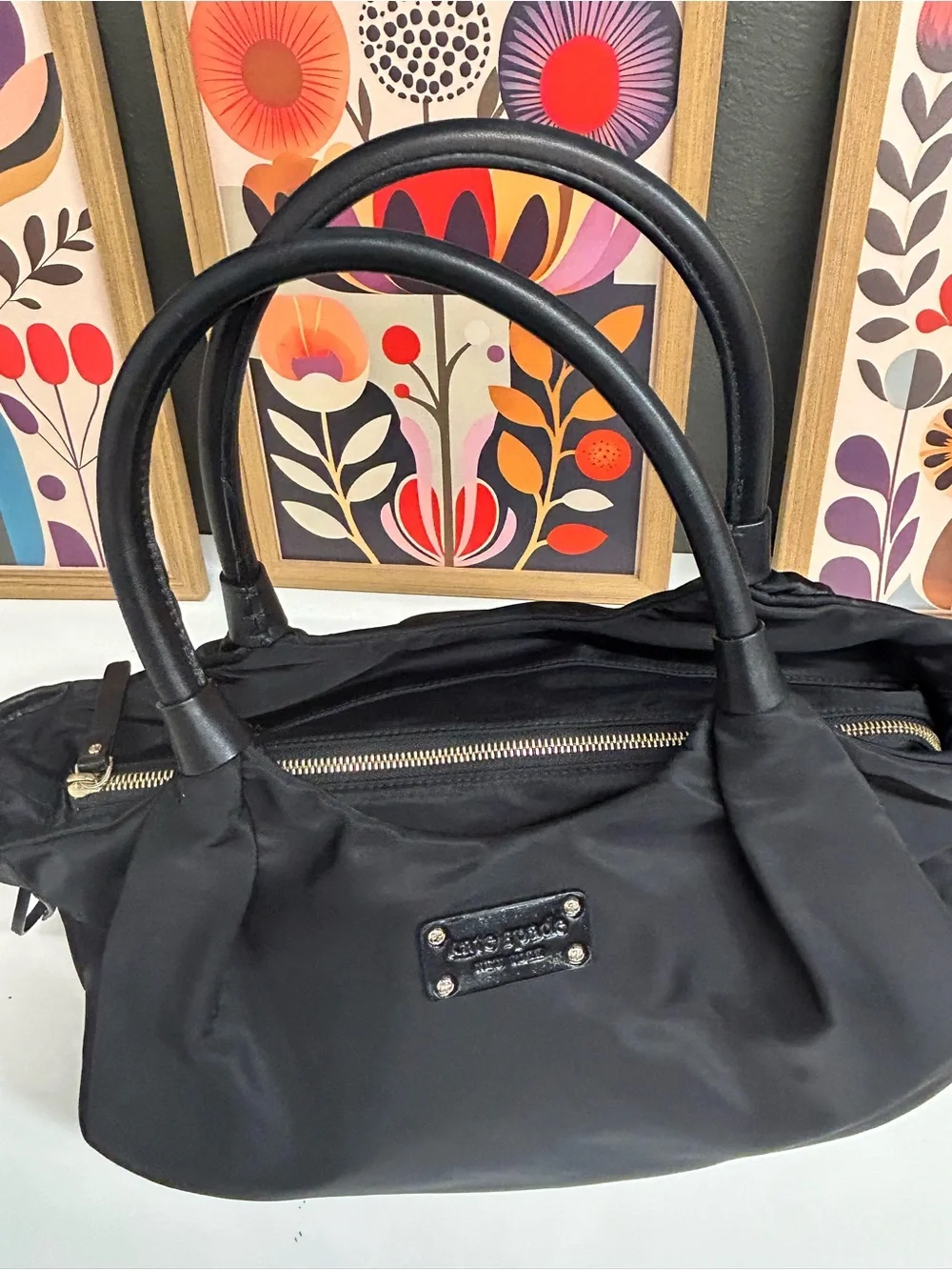 Kate Spade New York Stevie nylon slouchy hobo with leather trim. Large